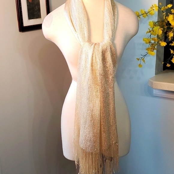 KIMBERLY, GOLD‎ SCARF WITH SILVER THREADS lovely scarf will dress up any outfit - Picture 1 of 7